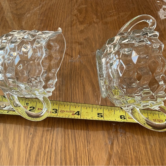 Vintage Fostoria American Clear Glass Cubist Creamer & Open Sugar Bowl - Picture 3 of 5